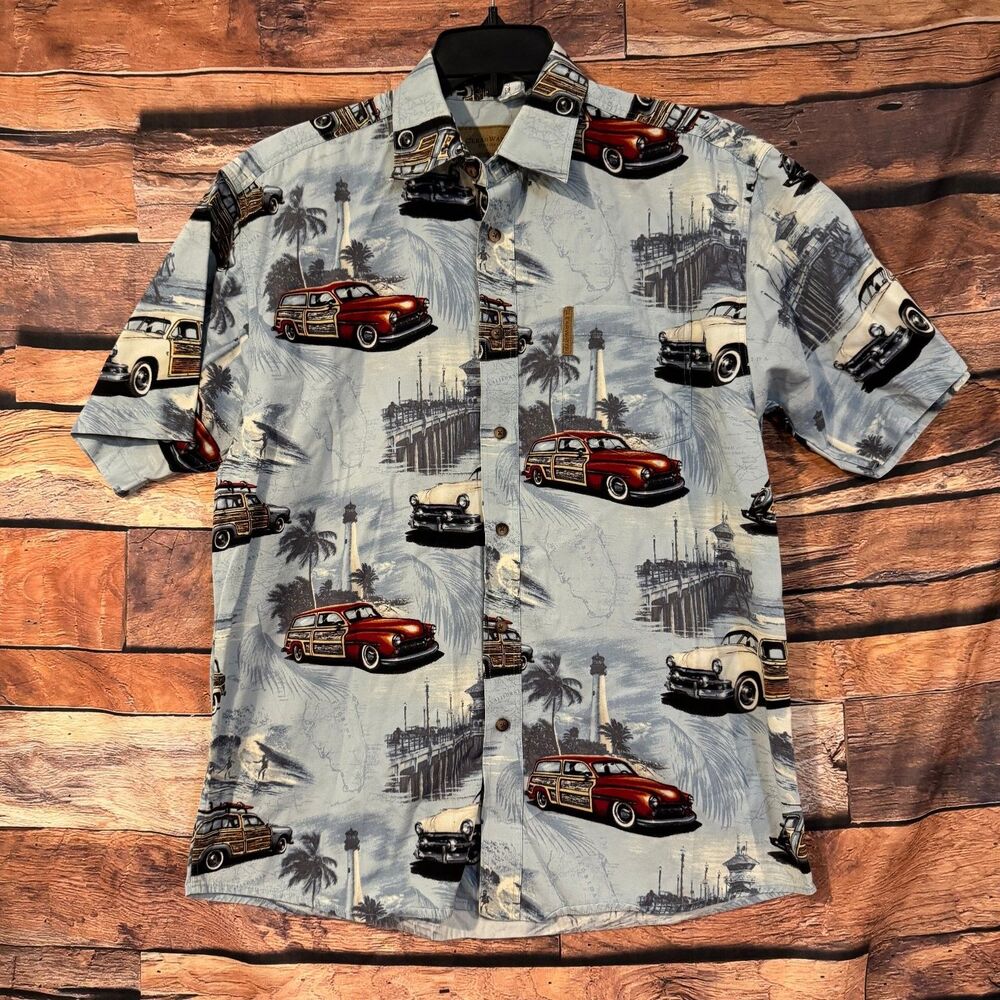 CLEARWATER Outfitters Men's Light Blue M Classic Car Hawaiian Button-Up Shirt